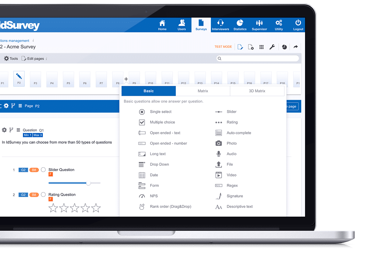 Graphic interface of the survey builder IdSurvey: you can Create a survey 金刚趣投爆点玩法介绍 in a few steps